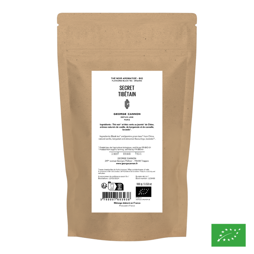 SECRET TIBÉTAIN - Thé noir aromatisé vanille, jasmin et bergamote - Bio