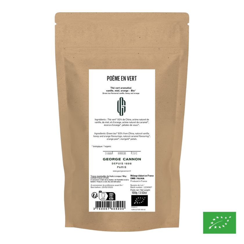 POÈME EN VERT - Thé vert aromatisé vanille, miel, orange - Bio