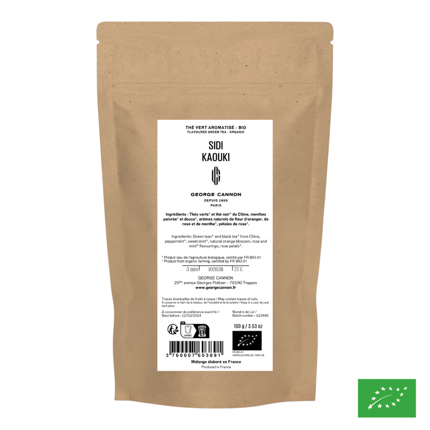 SIDI KAOUKI - Thé vert à la menthe aromatisé fleur d'oranger, rose - Bio