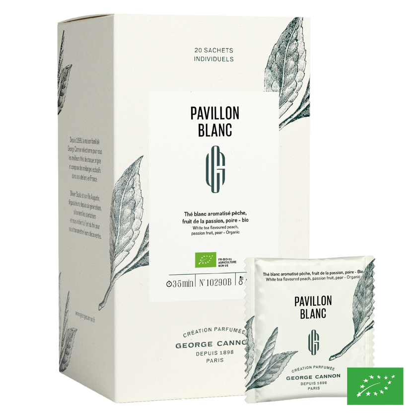 PAVILLON BLANC - Thé blanc aromatisé pêche, fruit de la passion, poire - Bio