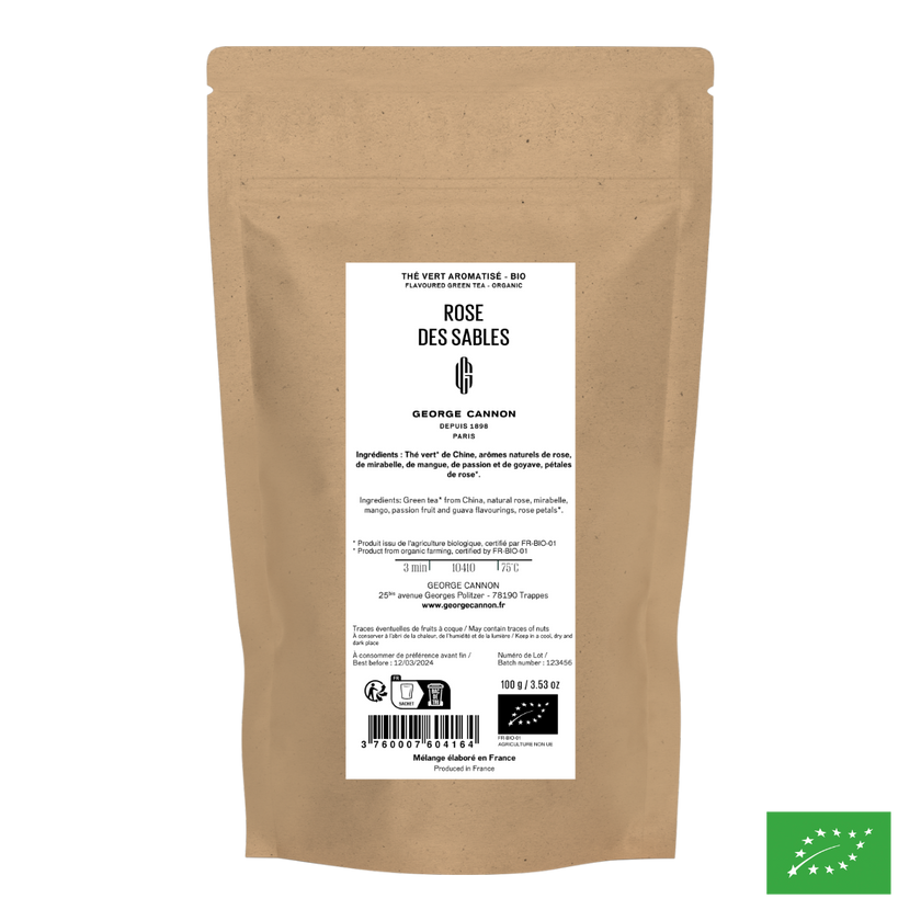 ROSE DES SABLES - Thé vert aromatisé rose, fruits exotiques - Bio