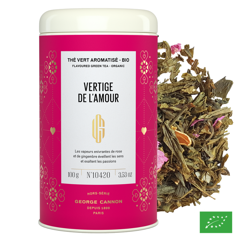 VERTIGE DE L'AMOUR - Thé vert aromatisé rose et fruits de la passion - Bio