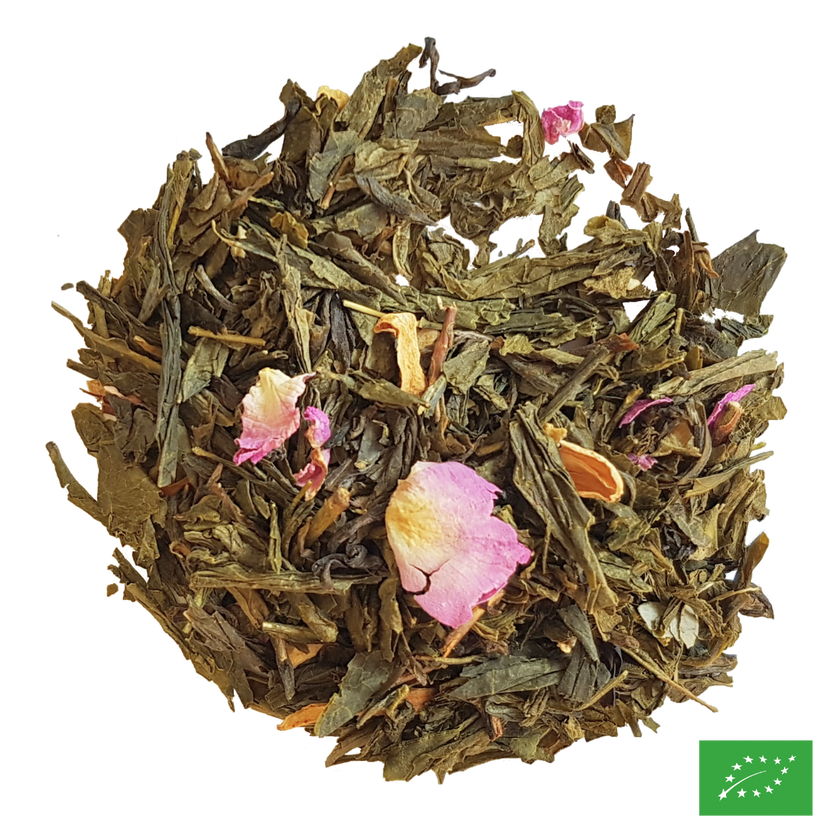 VERTIGE DE L'AMOUR - Thé vert aromatisé rose et fruits de la passion - Bio