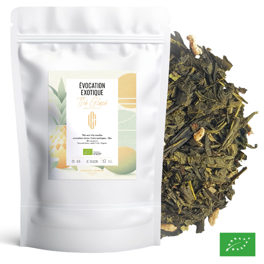 ÉVOCATION EXOTIQUE - Thé vert glacé à la menthe aromatisé citron, fruits exotiques - Bio