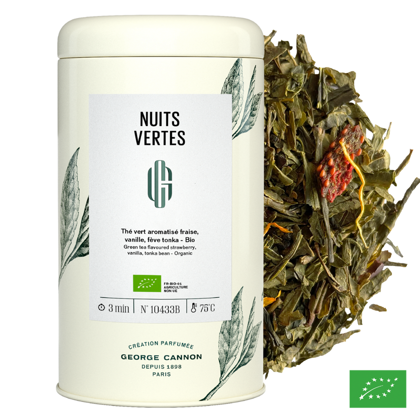 NUITS VERTES - Thé vert aromatisé fraise, vanille, fève tonka - Bio