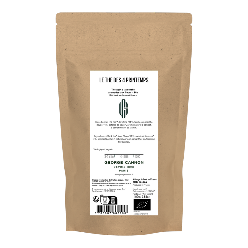 THÉ DES 4 PRINTEMPS - Thé noir à la menthe aromatisé aux fleurs - Bio