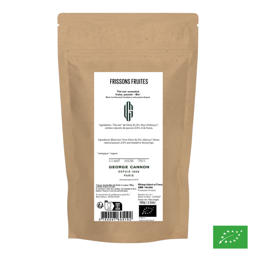 FRISSONS FRUITÉS - Thé noir aromatisé fraise, passion - Bio
