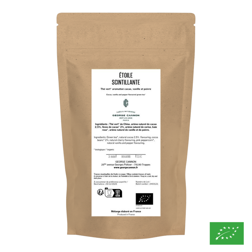 ÉTOILE SCINTILLANTE - Thé vert aromatisé cacao, vanille, poivre - Bio