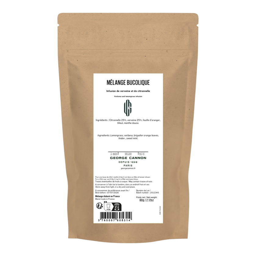 MÉLANGE BUCOLIQUE - Infusion citronnelle, verveine, feuille d’oranger, tilleul, menthe