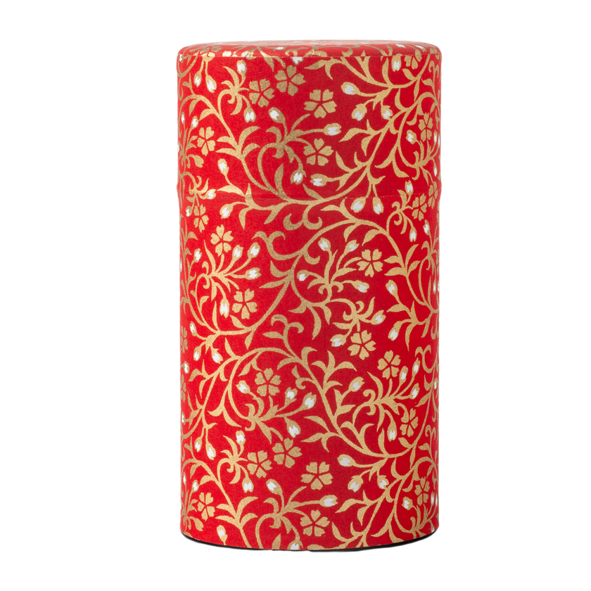 BOÎTE WASHI 100 g - Rouge motif floral doré