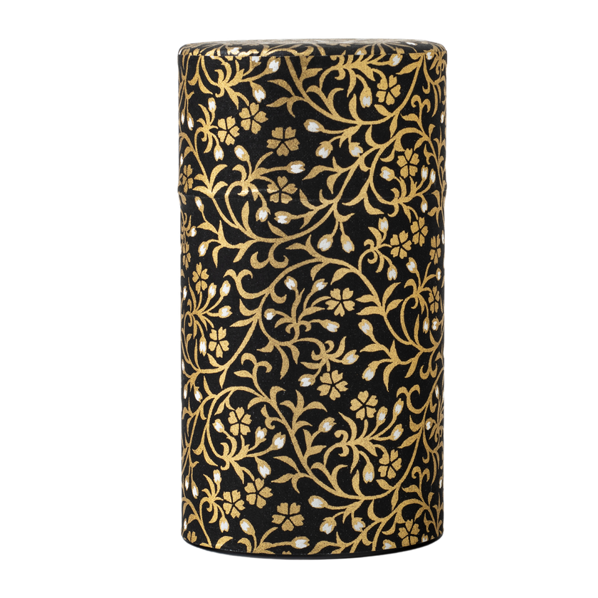 BOÎTE WASHI 100 g - Noir motif floral doré